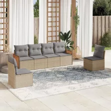   vidaXL 6 részes bézs polyrattan kerti ülőgarnitúra párnával