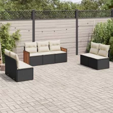   vidaXL 7 részes fekete polyrattan kerti ülőgarnitúra párnával