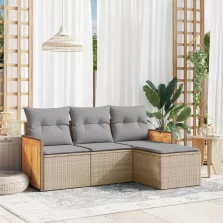   vidaXL 4 részes bézs polyrattan kerti ülőgarnitúra párnákkal
