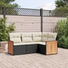   vidaXL 4 részes fekete polyrattan kerti ülőgarnitúra párnákkal