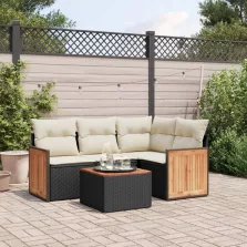   vidaXL 5 részes fekete polyrattan kerti kanapészett párnákkal