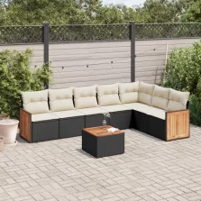   vidaXL 8 részes fekete polyrattan kerti ülőgarnitúra párnákkal