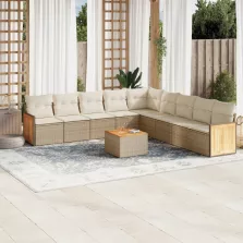   vidaXL 10 részes bézs polyrattan kerti ülőgarnitúra párnával