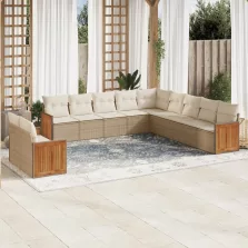   vidaXL 11 részes bézs polyrattan kerti ülőgarnitúra párnákkal