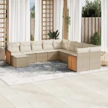   vidaXL 11 részes bézs polyrattan kerti ülőgarnitúra párnákkal