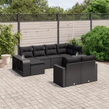   vidaXL 10 részes fekete polyrattan kerti ülőgarnitúra párnákkal