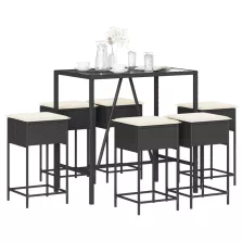   vidaXL 7 részes fekete polyrattan kerti bárszett párnákkal