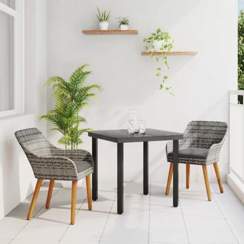 vidaXL Kert étkező szett párnával 3 pcs Szürke polirattan