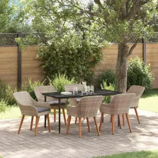 vidaXL Étkezőgarnitúra 7 pcs Világosszürke Poli rattan