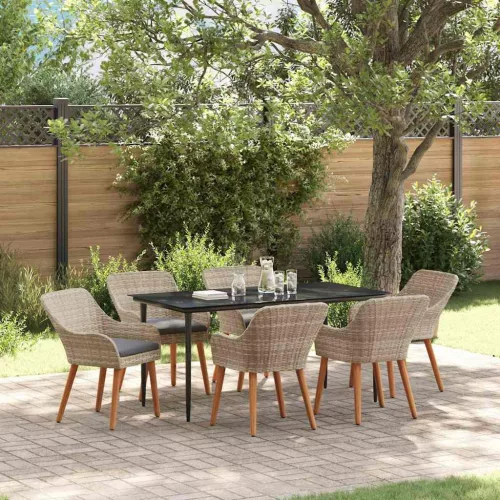 vidaXL Étkezőgarnitúra 7 pcs Világosszürke Poli rattan