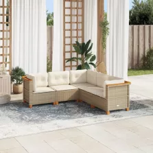   vidaXL 5 részes bézs polyrattan kerti ülőgarnitúra párnákkal