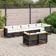   vidaXL 8 részes fekete polyrattan kerti ülőgarnitúra párnákkal