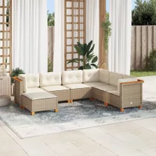   vidaXL 7 részes bézs polyrattan kerti ülőgarnitúra párnákkal