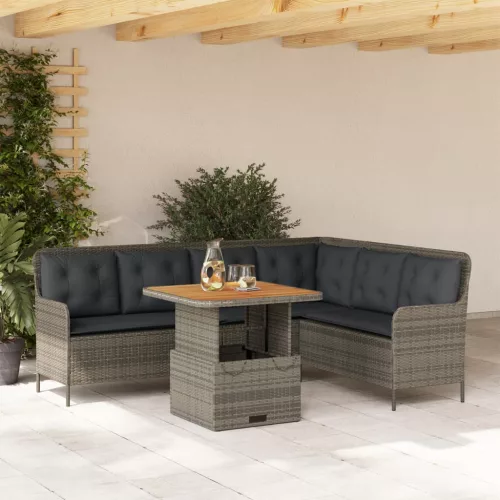 vidaXL 2 részes szürke polyrattan kerti kanapészett párnákkal