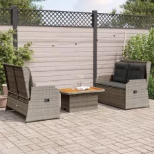   vidaXL 3 részes szürke polyrattan kerti ülőgarnitúra párnákkal