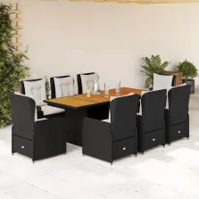  vidaXL 9 részes fekete polyrattan kerti étkezőgarnitúra párnákkal