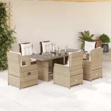   vidaXL 7 részes bézs polyrattan kerti étkezőgarnitúra párnákkal