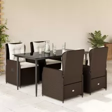   vidaXL 5 részes barna polyrattan kerti étkezőgarnitúra párnákkal