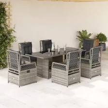   vidaXL 7 részes szürke polyrattan kerti étkezőgarnitúra párnával