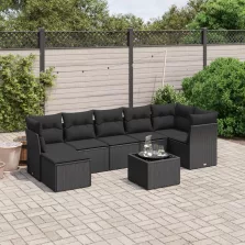   vidaXL 8 részes fekete polyrattan kerti ülőgarnitúra párnákkal