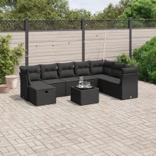   vidaXL 9 részes fekete polyrattan kerti ülőgarnitúra párnákkal