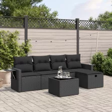   vidaXL 6 részes fekete polyrattan kerti ülőgarnitúra párnákkal