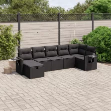   vidaXL 7 részes fekete polyrattan kerti ülőgarnitúra párnával