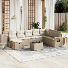   vidaXL 9 részes bézs polyrattan kerti ülőgarnitúra párnákkal