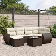   vidaXL 7 részes barna polyrattan kerti ülőgarnitúra párnákkal