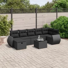   vidaXL 8 részes fekete polyrattan kerti ülőgarnitúra párnákkal