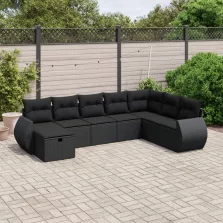   vidaXL 8 részes fekete polyrattan kerti ülőgarnitúra párnákkal