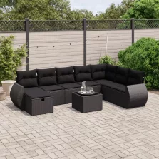   vidaXL 9 részes fekete polyrattan kerti ülőgarnitúra párnákkal