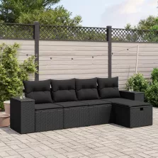   vidaXL 5 részes fekete polyrattan kerti kanapészett párnákkal