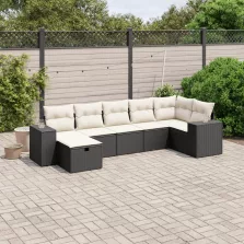   vidaXL 7 részes fekete polyrattan kerti ülőgarnitúra párnával