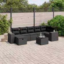   vidaXL 8 részes fekete polyrattan kerti ülőgarnitúra párnákkal