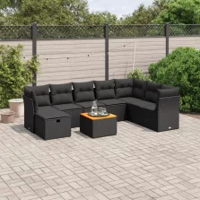   vidaXL 9 részes fekete polyrattan kerti ülőgarnitúra párnákkal