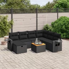   vidaXL 8 részes fekete polyrattan kerti ülőgarnitúra párnákkal