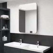   vidaXL fényes szürke LED-es tükrös fürdőszobaszekrény 60 x 11 x 80 cm