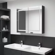   vidaXL fényes fekete LED-es tükrös fürdőszobaszekrény 80 x 12 x 68 cm