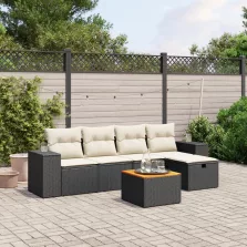   vidaXL 6 részes fekete polyrattan kerti ülőgarnitúra párnákkal