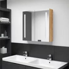   vidaXL tölgyszínű LED-es tükrös fürdőszobaszekrény 62 x 14 x 60 cm