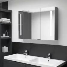   vidaXL szürke tükrös fürdőszobaszekrény LED világítással 89x14x62 cm