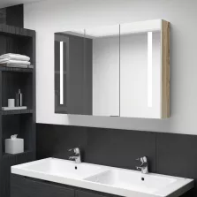   vidaXL fehér tölgyszínű fürdőszobaszekrény LED világítással 89x14x62cm