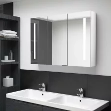   vidaXL fényes fehér fürdőszobaszekrény LED világítással 89x14x62 cm