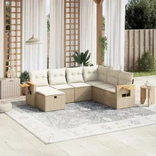   vidaXL 7 részes bézs polyrattan kerti ülőgarnitúra párnákkal