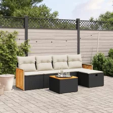   vidaXL 6 részes fekete polyrattan kerti ülőgarnitúra párnákkal