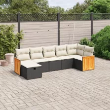   vidaXL 7 részes fekete polyrattan kerti ülőgarnitúra párnával