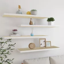   vidaXL 4 db fehér-tölgyszínű MDF lebegő fali polc 90 x 23,5 x 3,8 cm