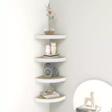   vidaXL 4 db tölgyszínű és fehér MDF fali sarokpolc 25 x 25 x 3,8 cm