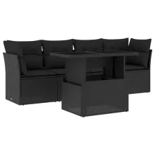   vidaXL 5 részes fekete polyrattan kerti kanapészett párnákkal